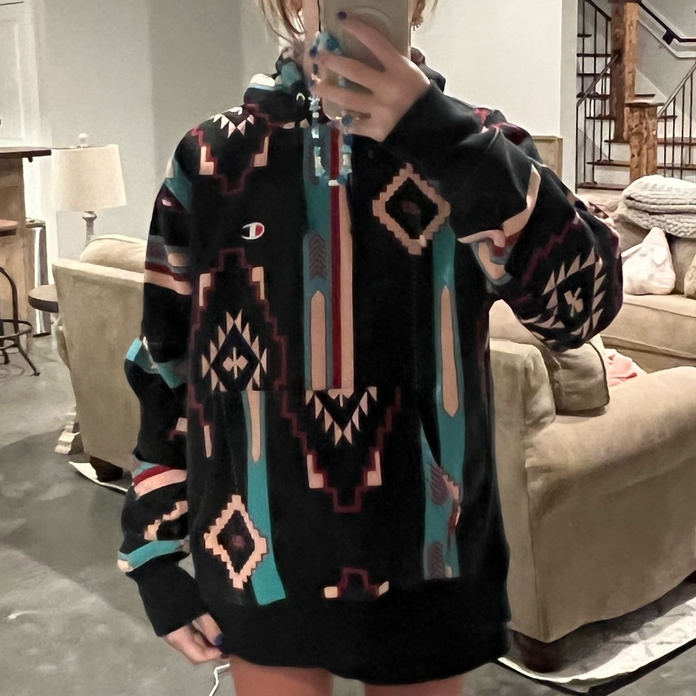 CHAMPION REVERSE WEAVE TRIBAL PRINT HOODIE